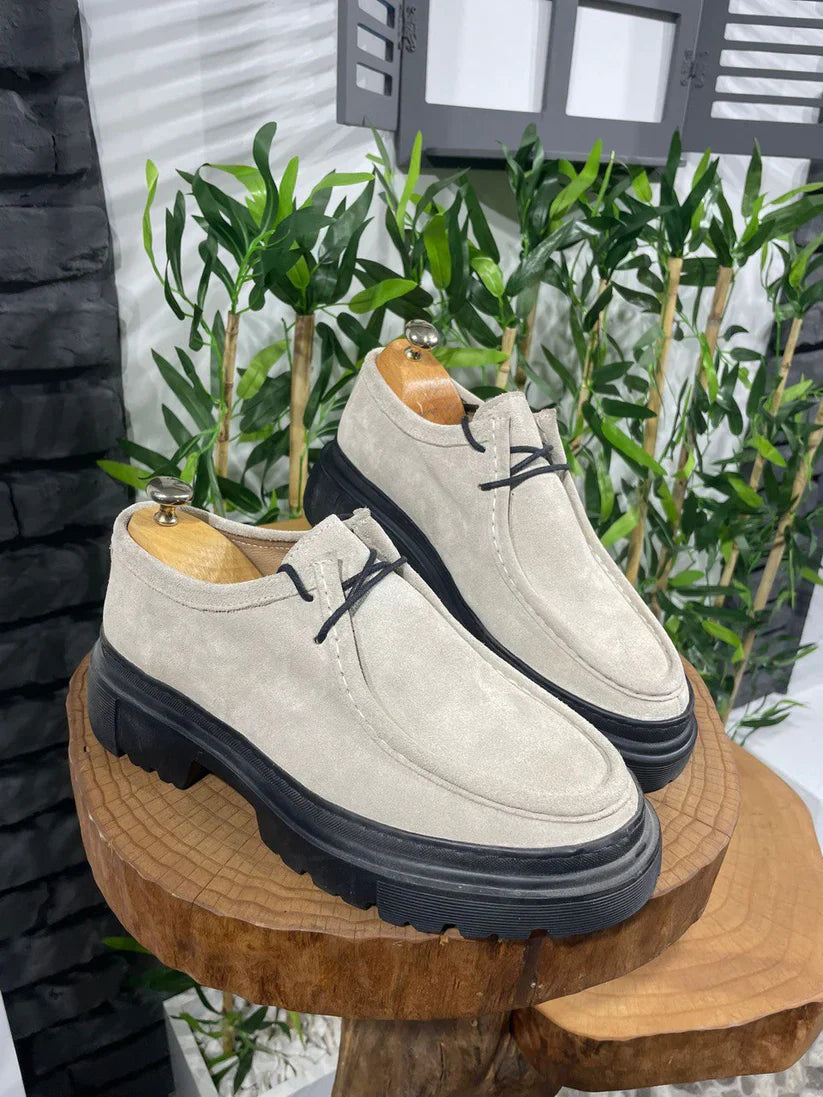 Chunky white Grained Leather Derby Shoes with EVA Sole