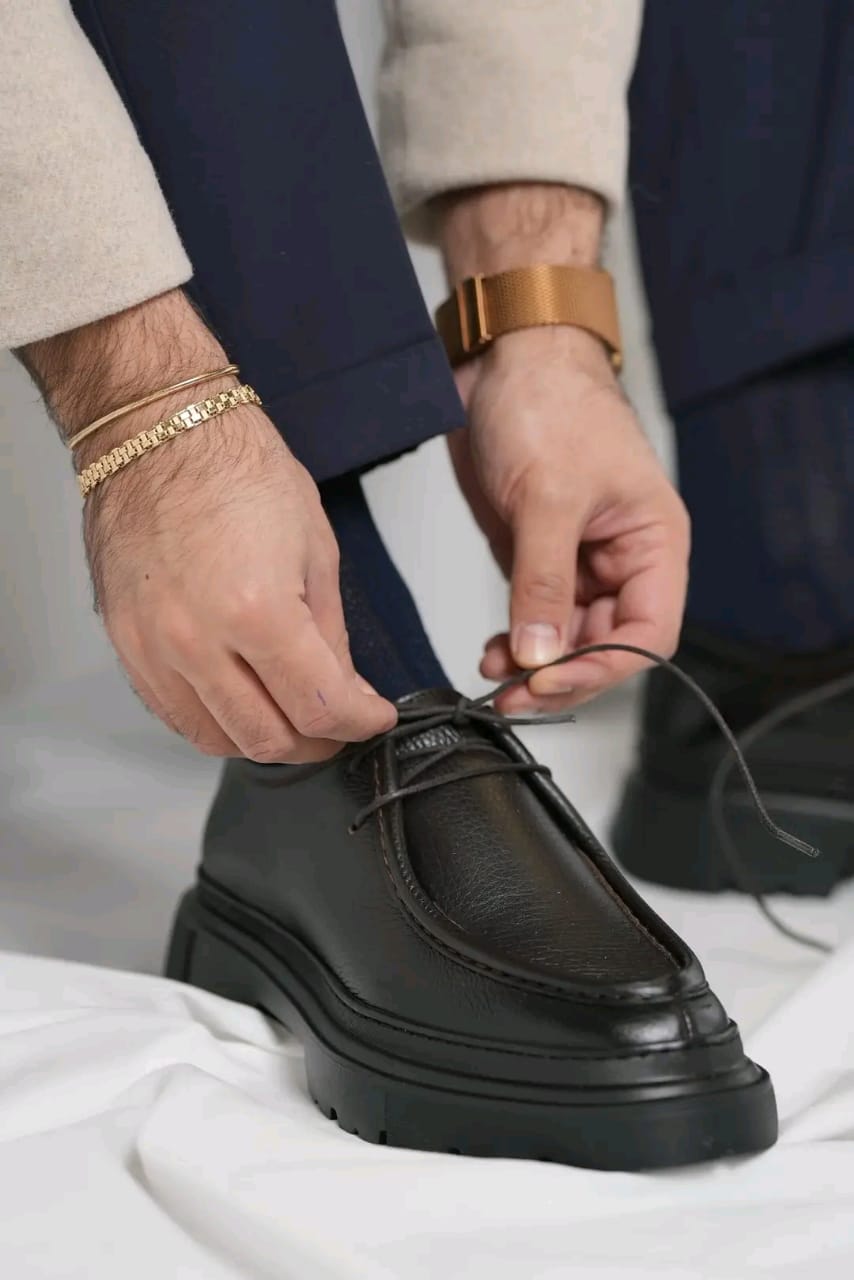 Chunky Black Grained Leather Derby Shoes with EVA Sole