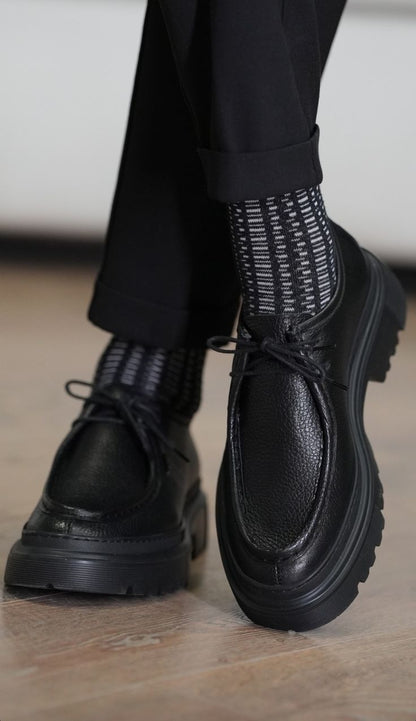 Chunky Black Grained Leather Derby Shoes with EVA Sole