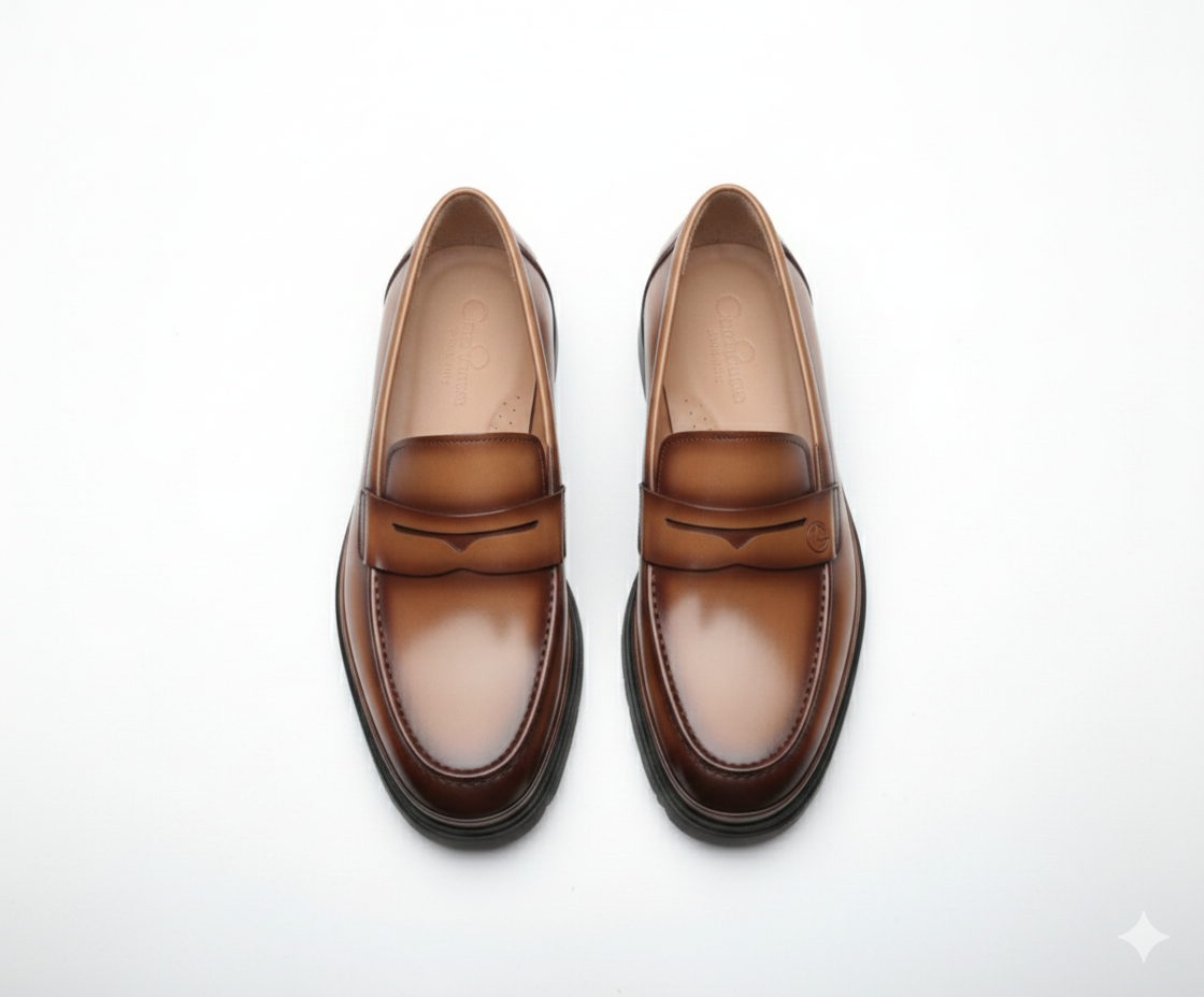 Mocassin homme cuir véritable noir et camel Dolcino