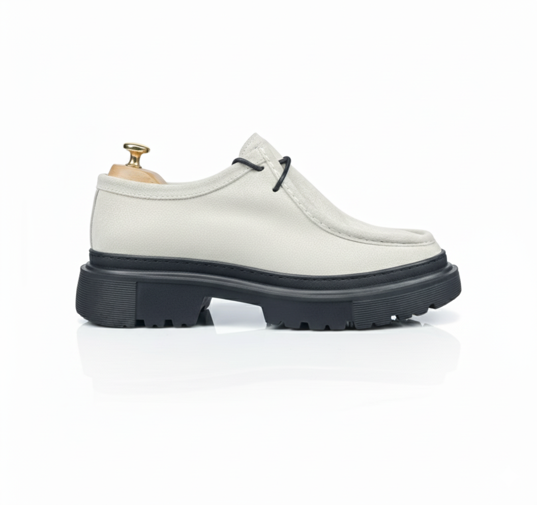 Chunky white Grained Leather Derby Shoes with EVA Sole