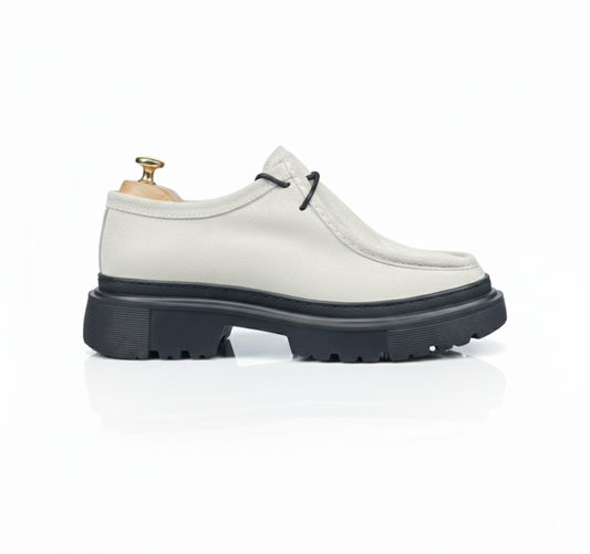 Chunky white Grained Leather Derby Shoes with EVA Sole