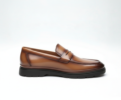 Mocassin homme cuir véritable noir et camel Dolcino
