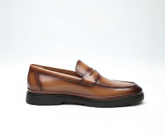 Mocassin homme cuir véritable noir et camel Dolcino