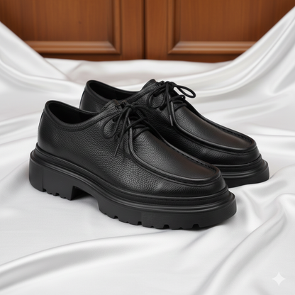 Chunky Black Grained Leather Derby Shoes with EVA Sole