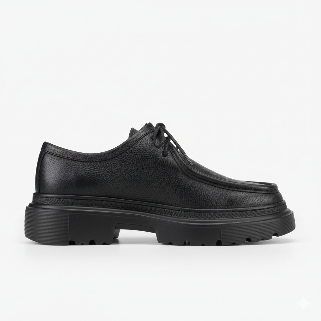 Chunky Black Grained Leather Derby Shoes with EVA Sole