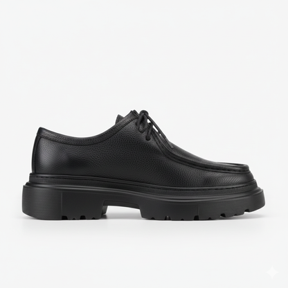 Chunky Black Grained Leather Derby Shoes with EVA Sole