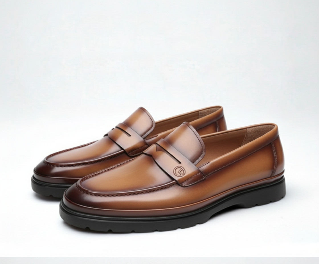 Mocassin homme cuir véritable noir et camel Dolcino