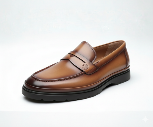 Mocassin homme cuir véritable noir et camel Dolcino
