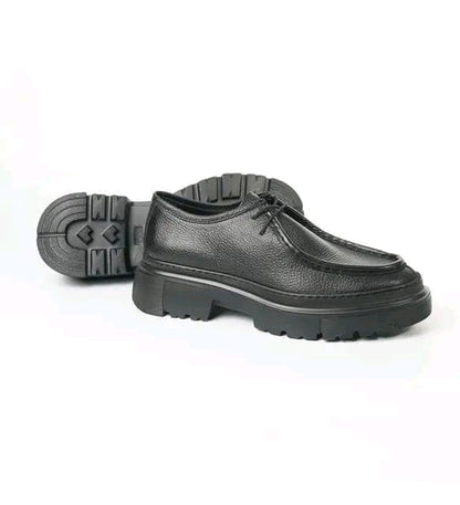 Chunky Black Grained Leather Derby Shoes with EVA Sole