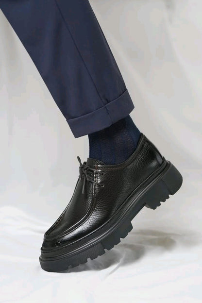 Chunky Black Grained Leather Derby Shoes with EVA Sole