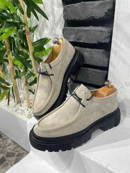 Chunky white Grained Leather Derby Shoes with EVA Sole