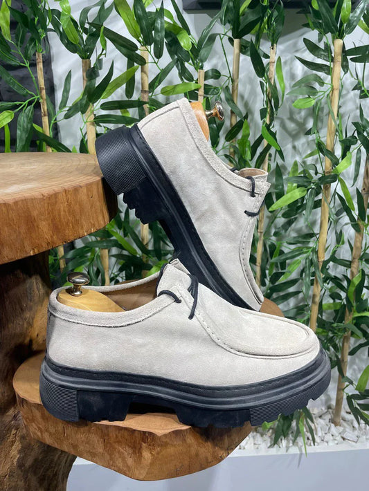 Chunky white Grained Leather Derby Shoes with EVA Sole