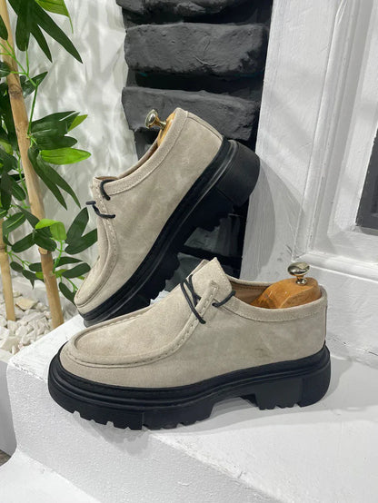 Chunky white Grained Leather Derby Shoes with EVA Sole